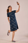 Sweet Moon Knit Cotton Mid Length Nightdress - Prussian Blue — thumbnail 4